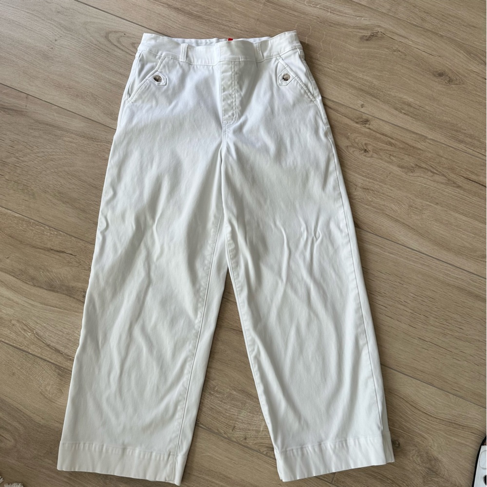 SPANX Cropped white twill wide leg size Large